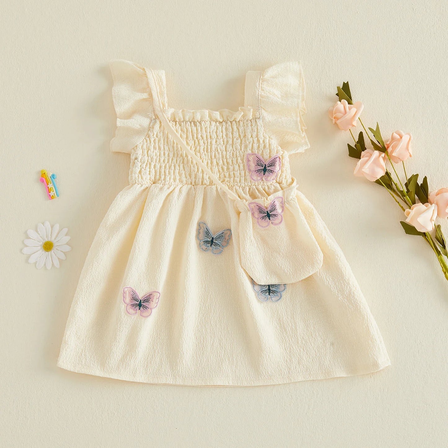 BUTTERFLIES Smocked Dress with Purse