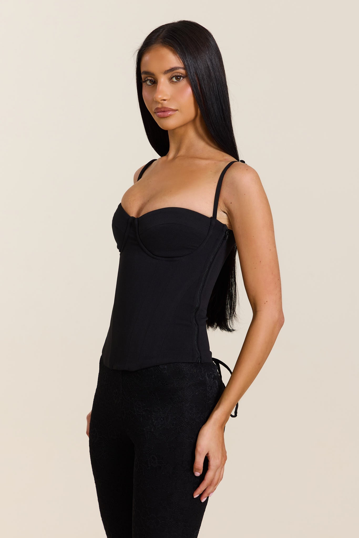 The Everly Lace Up Corset Top in Black