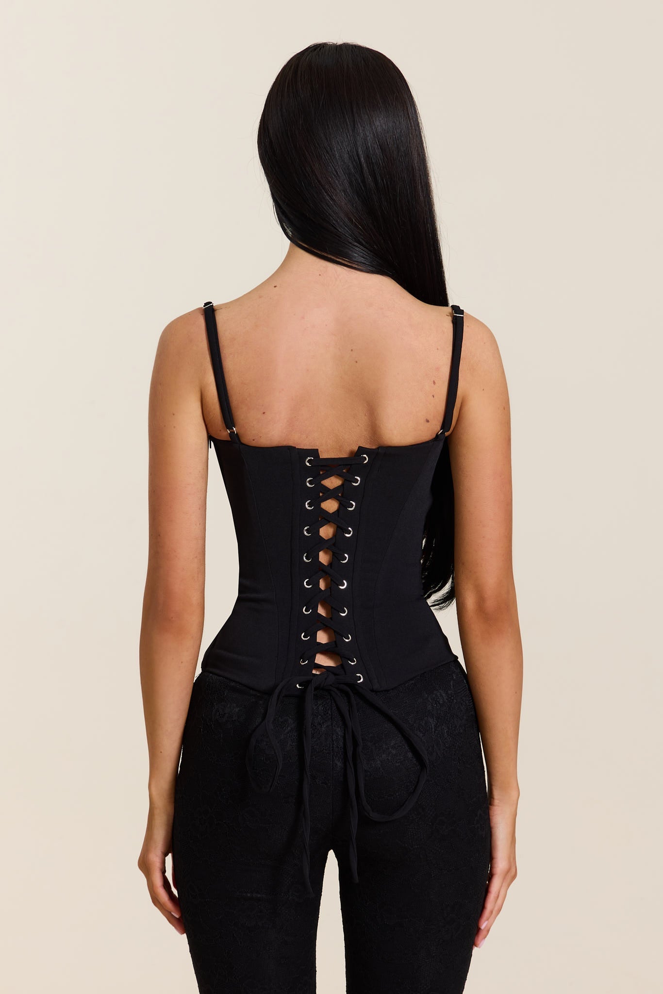 The Everly Lace Up Corset Top in Black