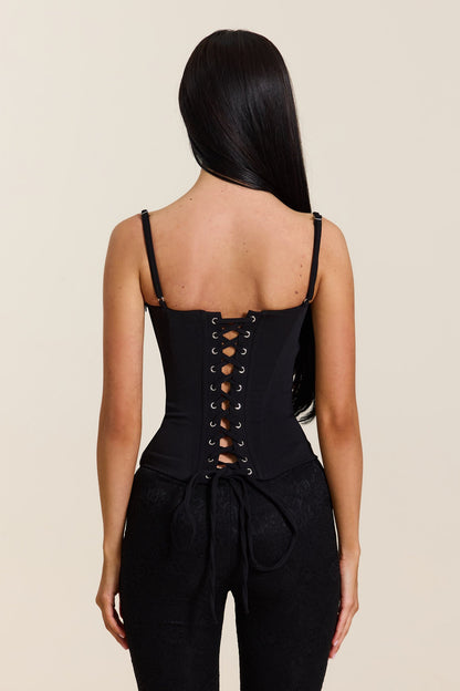 The Everly Lace Up Corset Top in Black