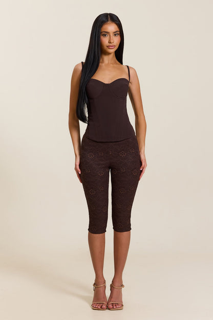 The Everly Lace Up Corset Top in Brown