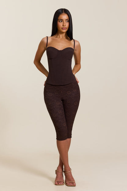 The Everly Lace Up Corset Top in Brown
