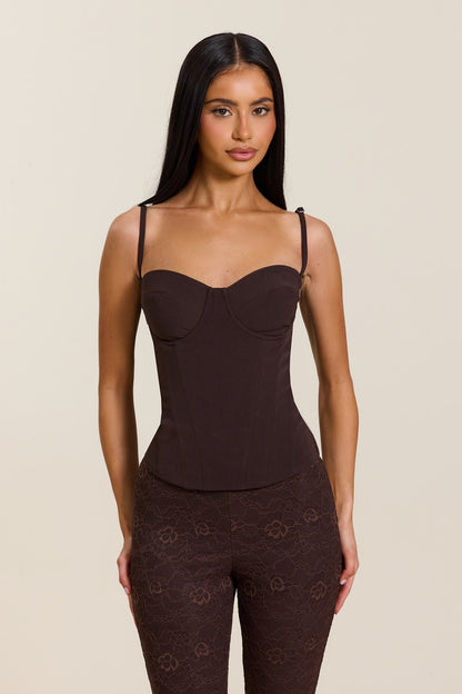 The Everly Lace Up Corset Top in Brown