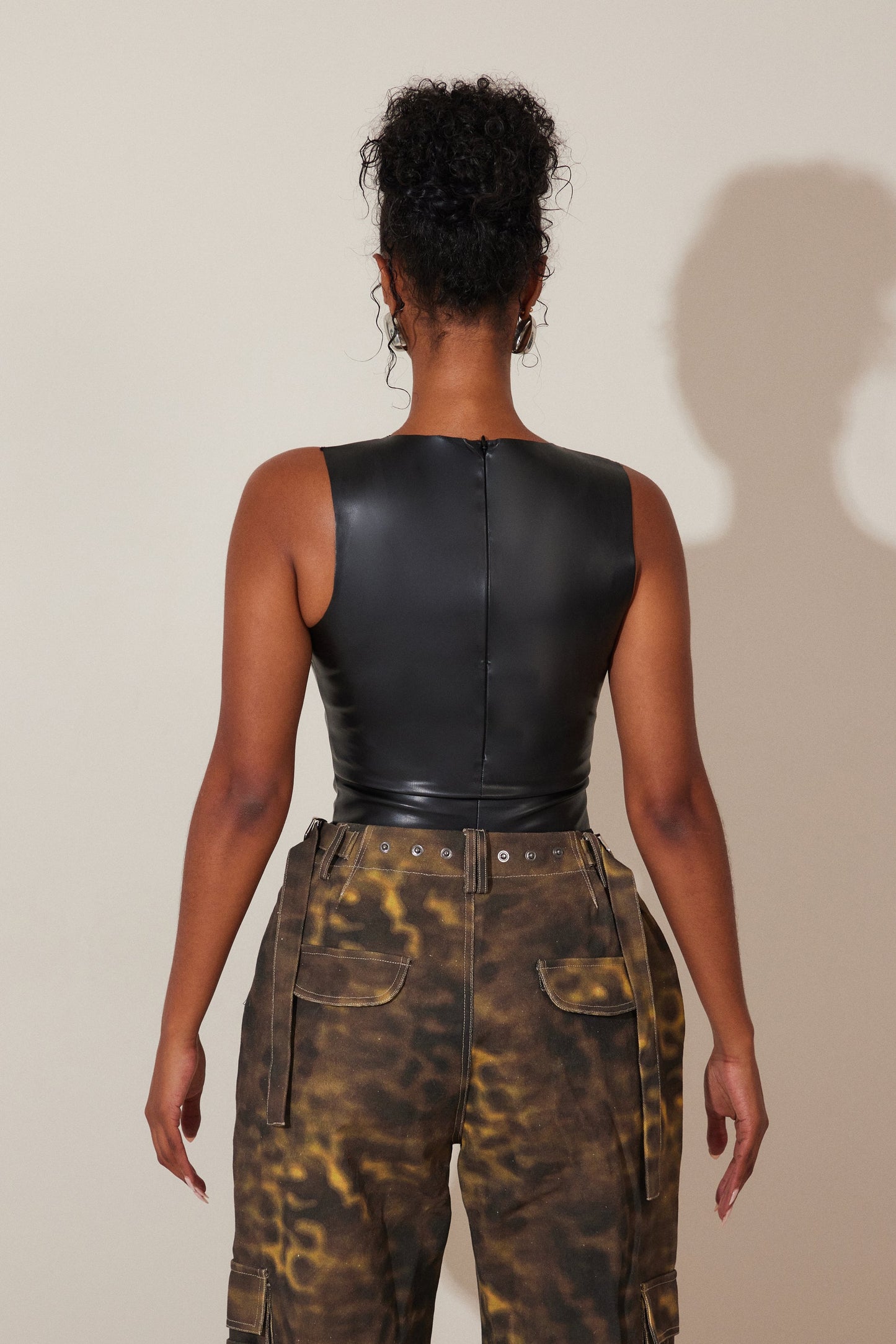 The Dominique Leather Bodysuit in Black