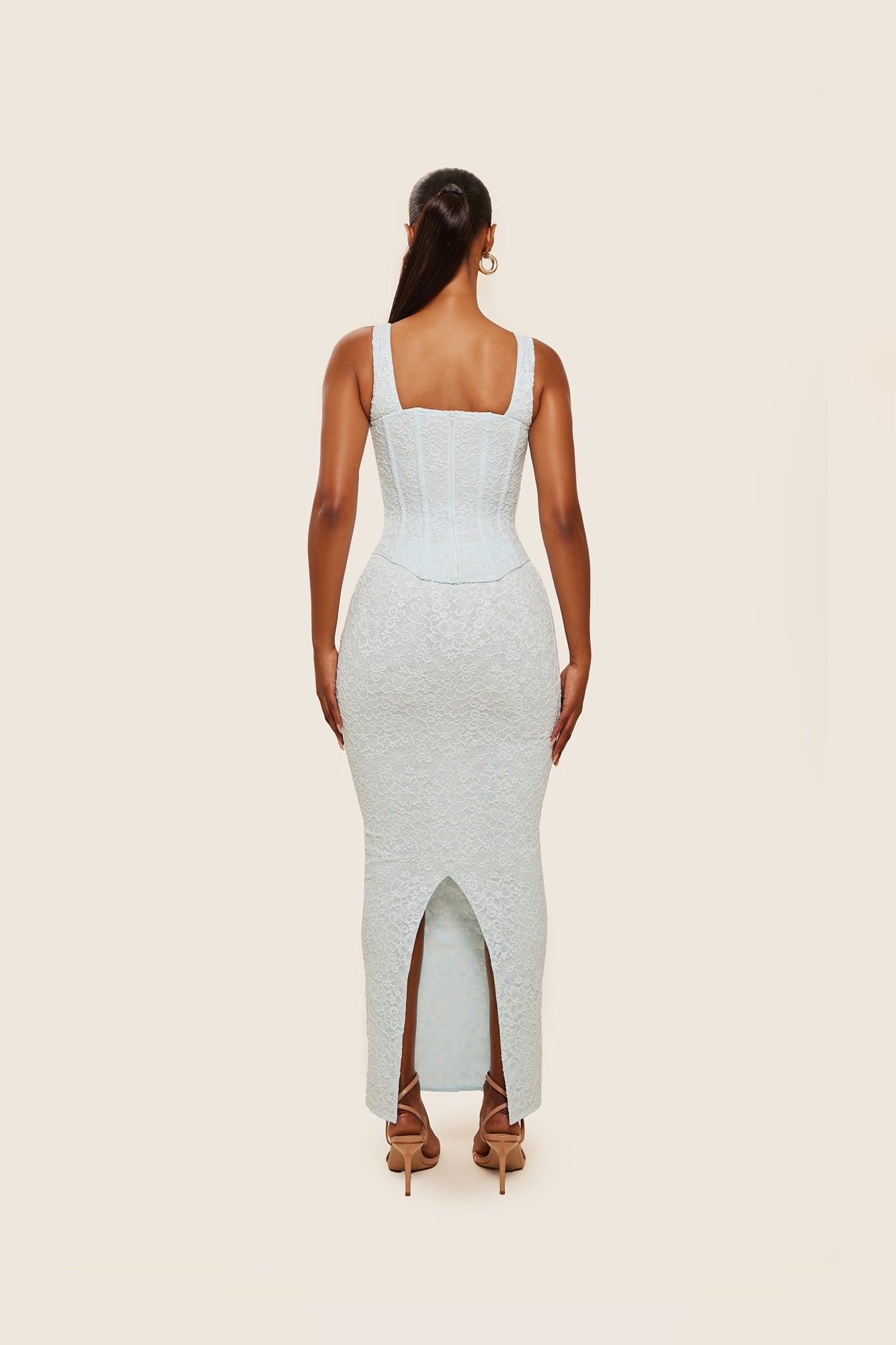 The Cinched Lace Corset Maxi Set in Blue