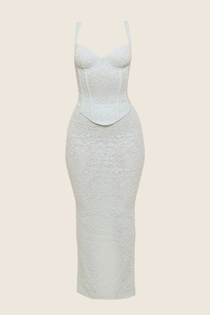 The Cinched Lace Corset Maxi Set in Blue