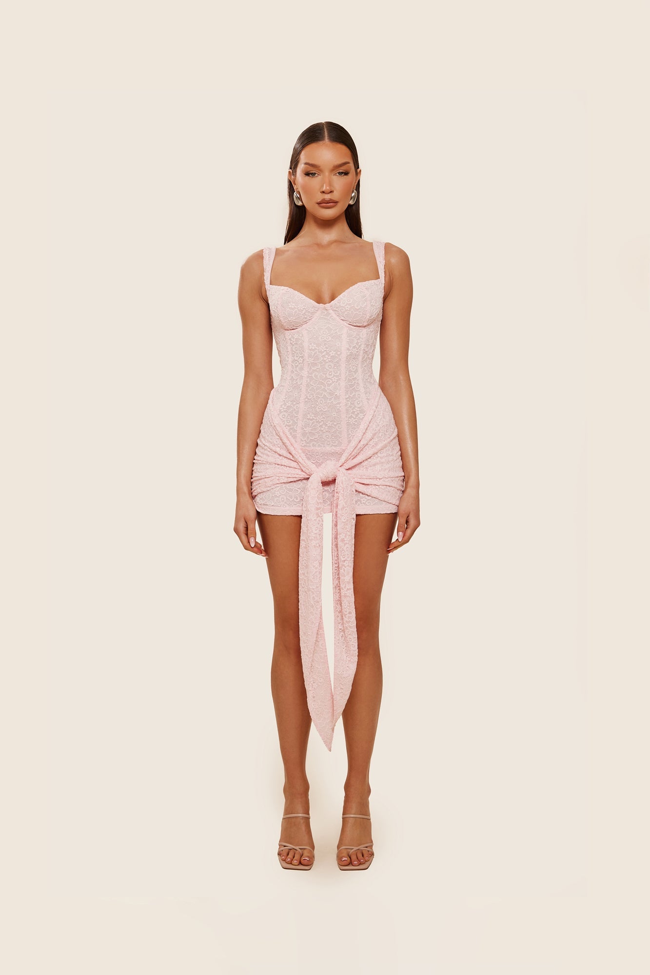 Tie Front Lace Mini in Pink