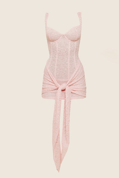 Tie Front Lace Mini in Pink
