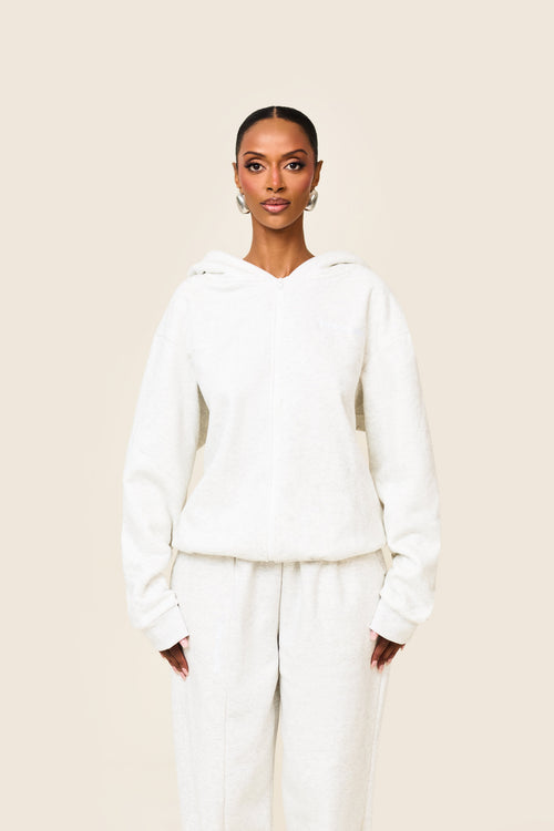 The Essentials Long Zip Jacket in Marl Grey