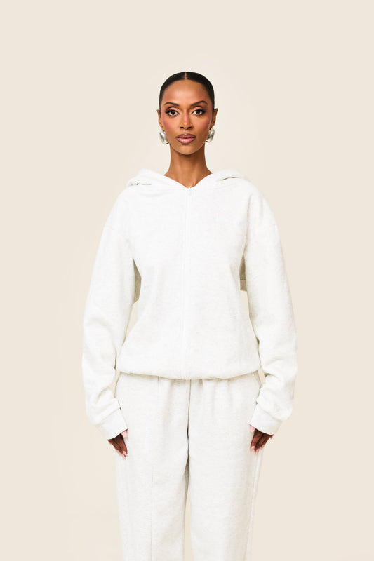 The Essentials Long Zip Jacket in Marl Grey