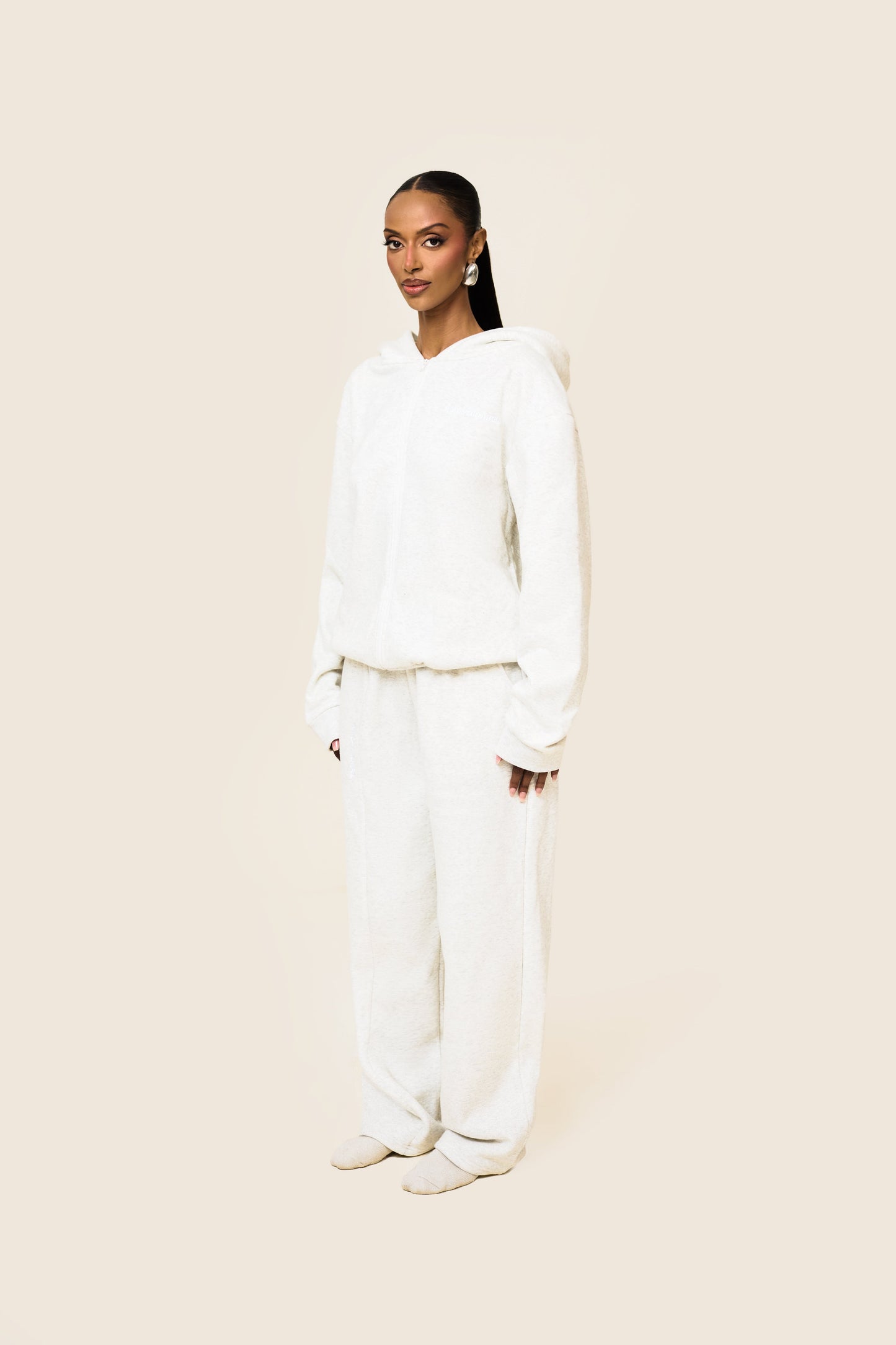 The Essentials Long Zip Jacket in Marl Grey