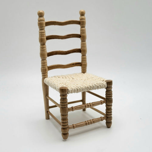 Ladderback Side Chair - Oak & Woven Seat - 1/12 Scale Dollhouse Miniature