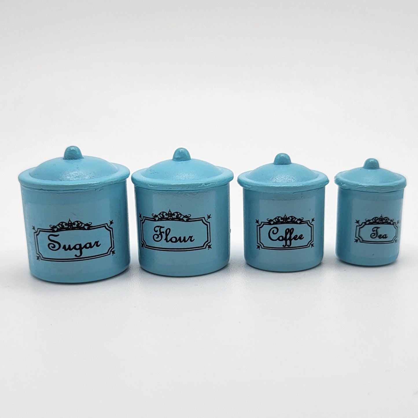 Canister Set - Light Blue - Set of 4 - 1/12 Scale Dollhouse Miniature
