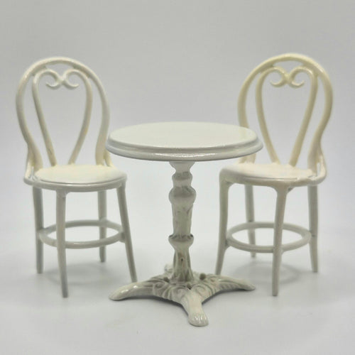 Off-White Metal Patio Set - Table & Chairs - 1/12 Scale Dollhouse Miniature