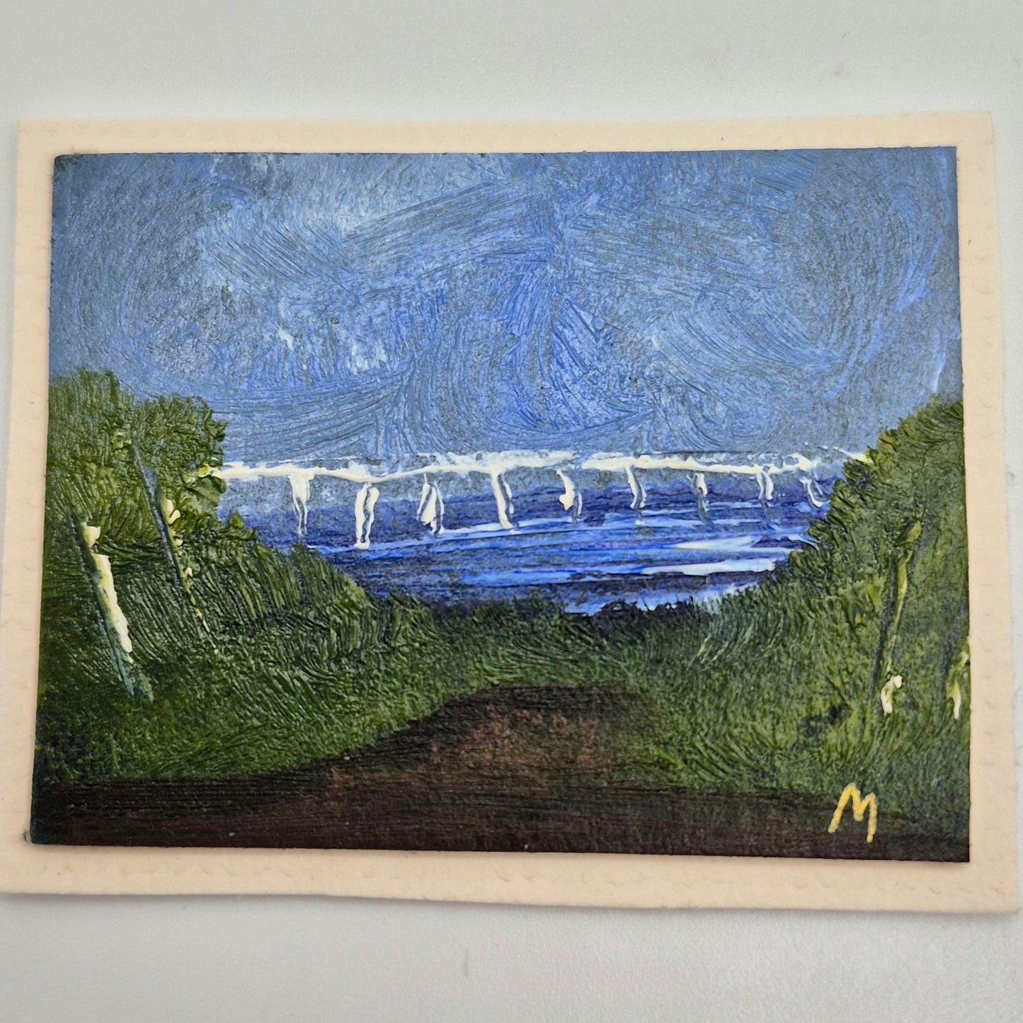 Oil Painting Beach with Bridge by Teri Morris - 1/12 Scale Dollhouse Miniature