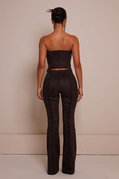 The Lace Detail Panel Suede Corset in Brown