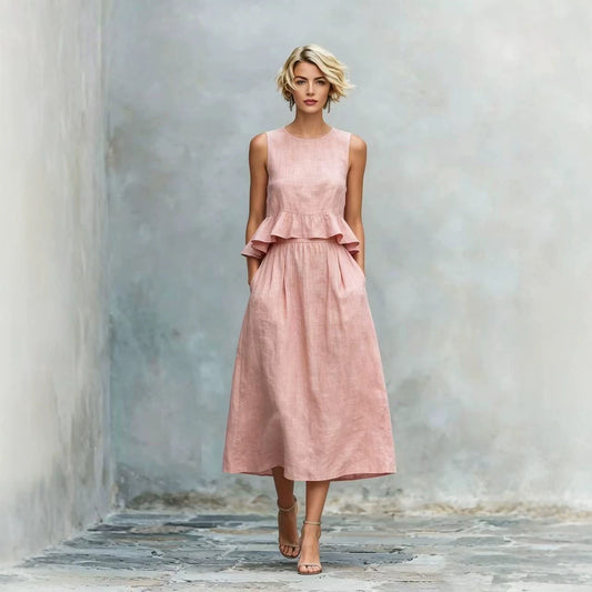 Women's Sleeveless High-Waist Ruffle Trim Maxi Dress