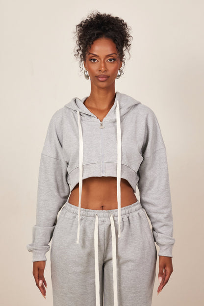 The Mars Curve Hem Zip Jacket in Grey