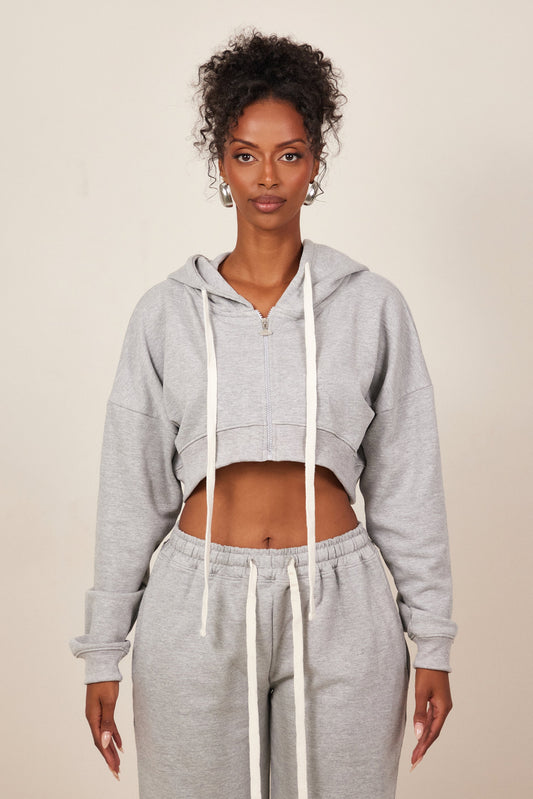 The Mars Curve Hem Zip Jacket in Grey