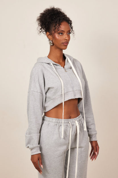 The Mars Curve Hem Zip Jacket in Grey
