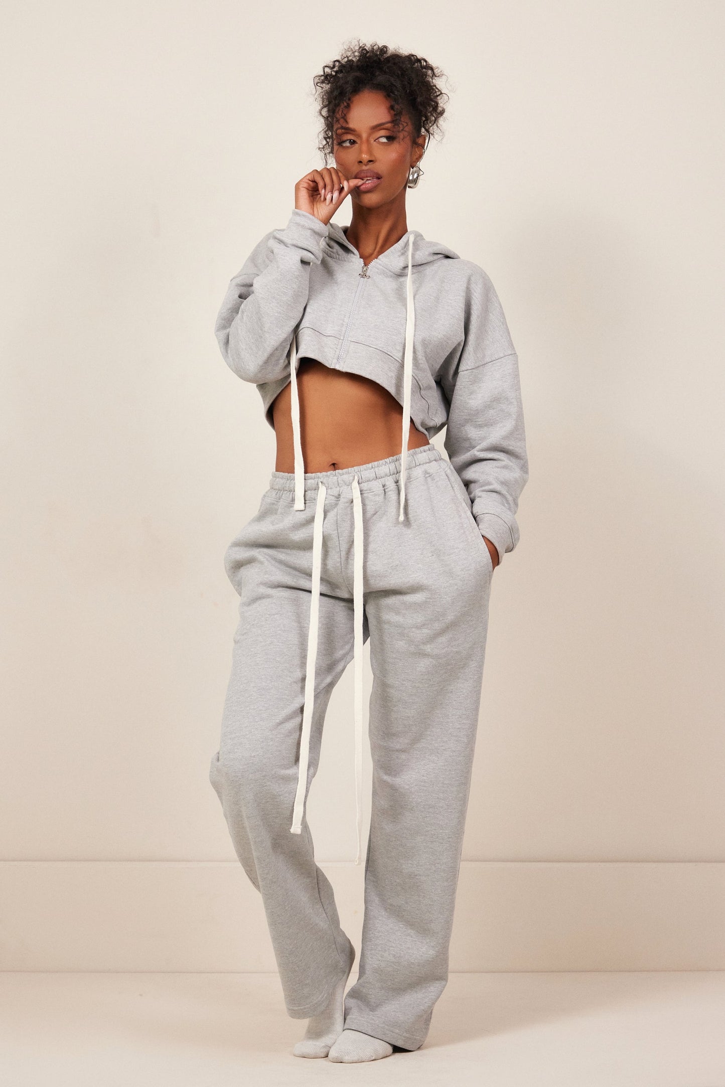 The Mars Curve Hem Zip Jacket in Grey