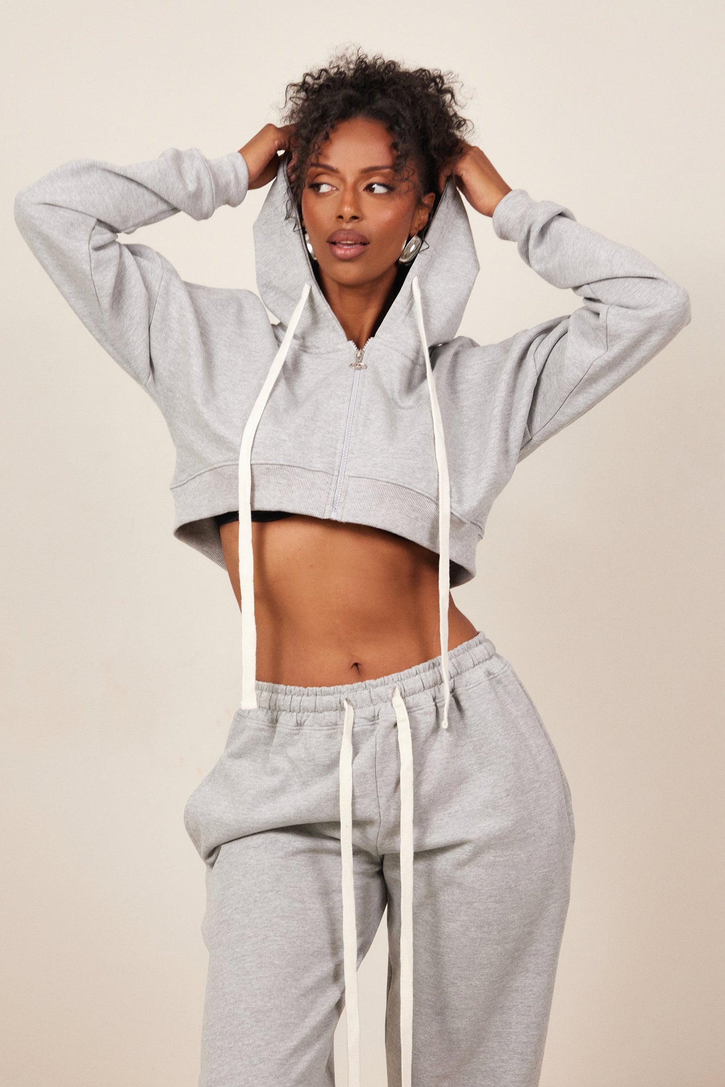 The Mars Curve Hem Zip Jacket in Grey