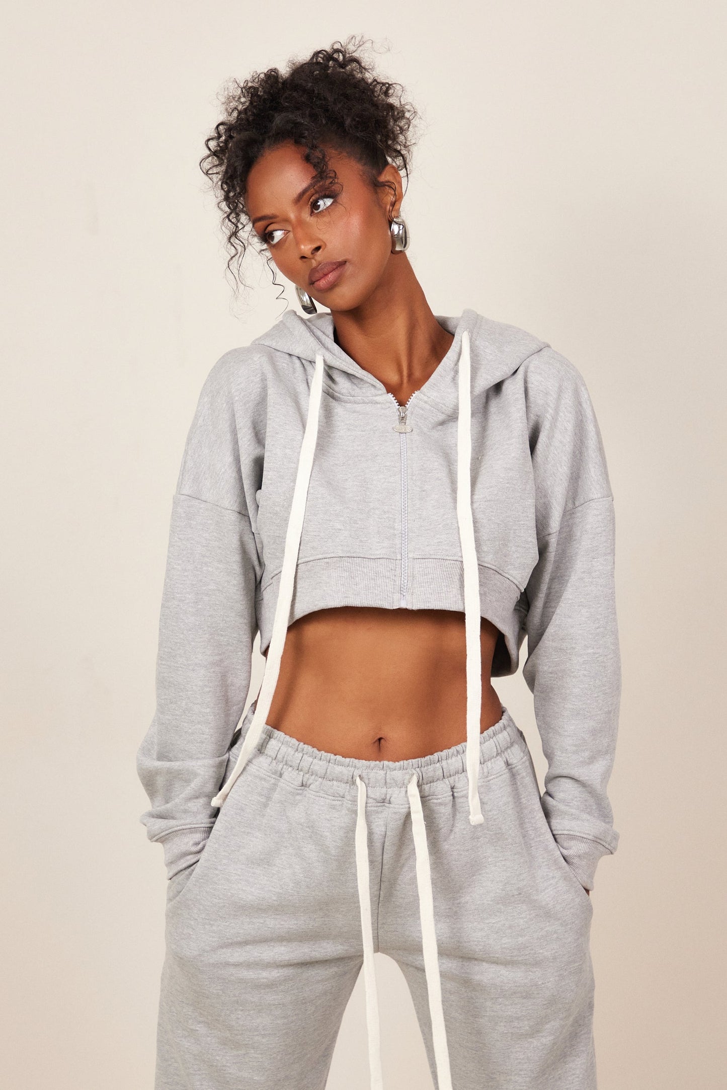 The Mars Curve Hem Zip Jacket in Grey