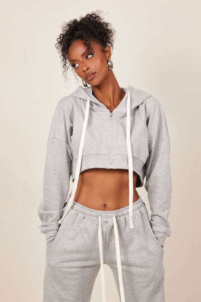 The Mars Curve Hem Zip Jacket in Grey