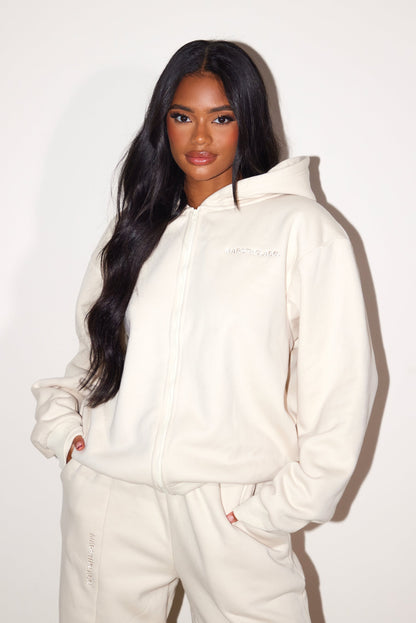 The Essentials Long Zip Jacket in Stone