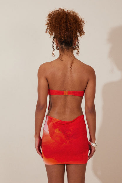 The Draped Mini Dress in Orange Print