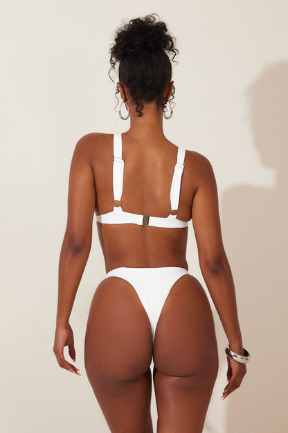 The Silver Detail Ruched Bikini in White