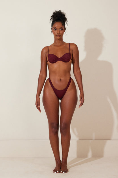 Ruched Cup Bikini in Wine