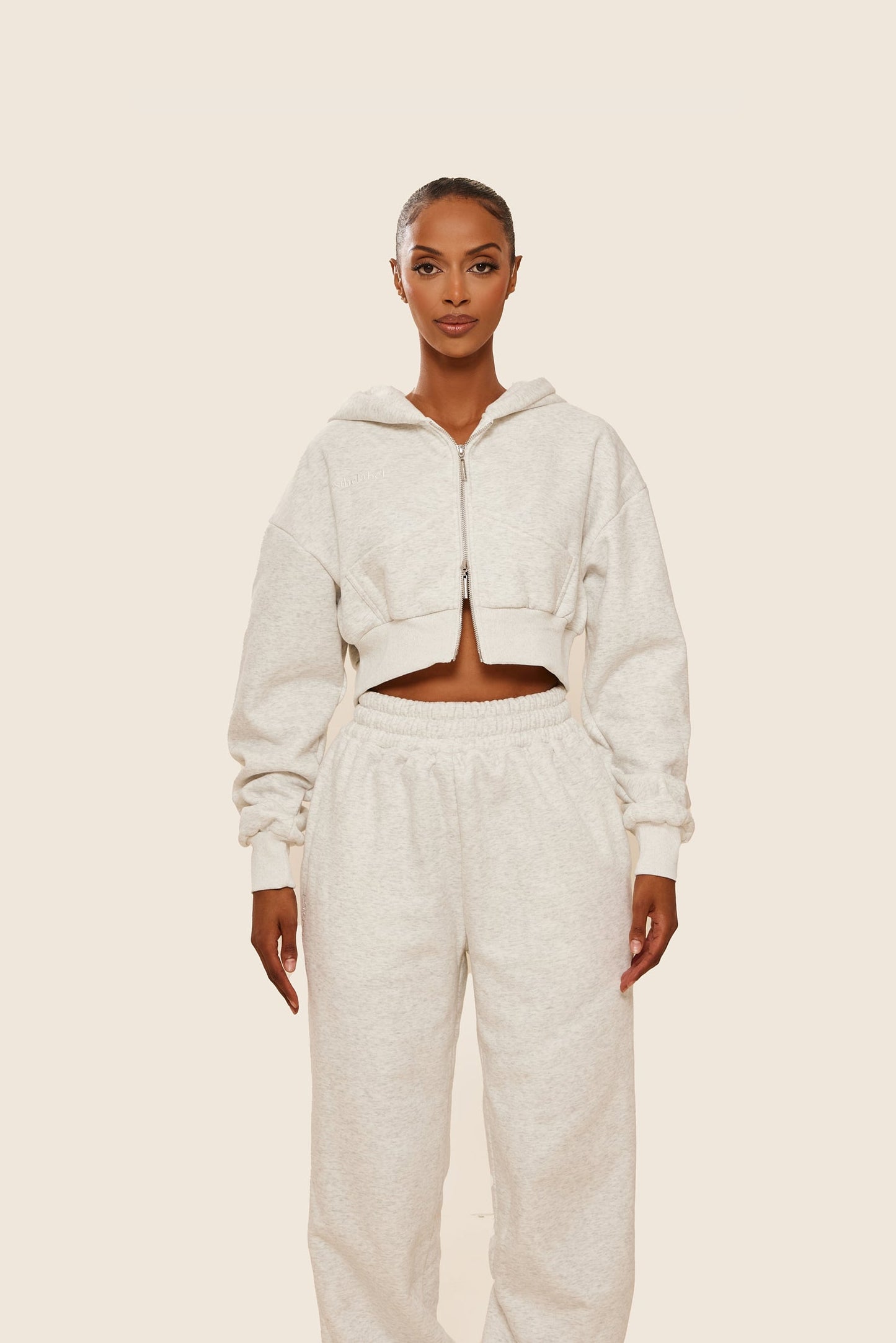 The Classics Cropped Zip Hoodie in Grey Marl