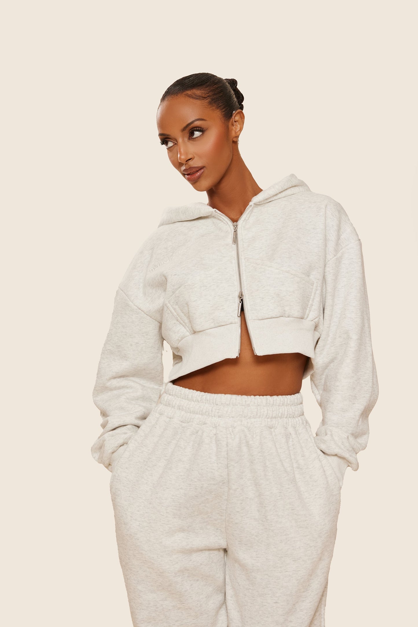 The Classics Cropped Zip Hoodie in Grey Marl