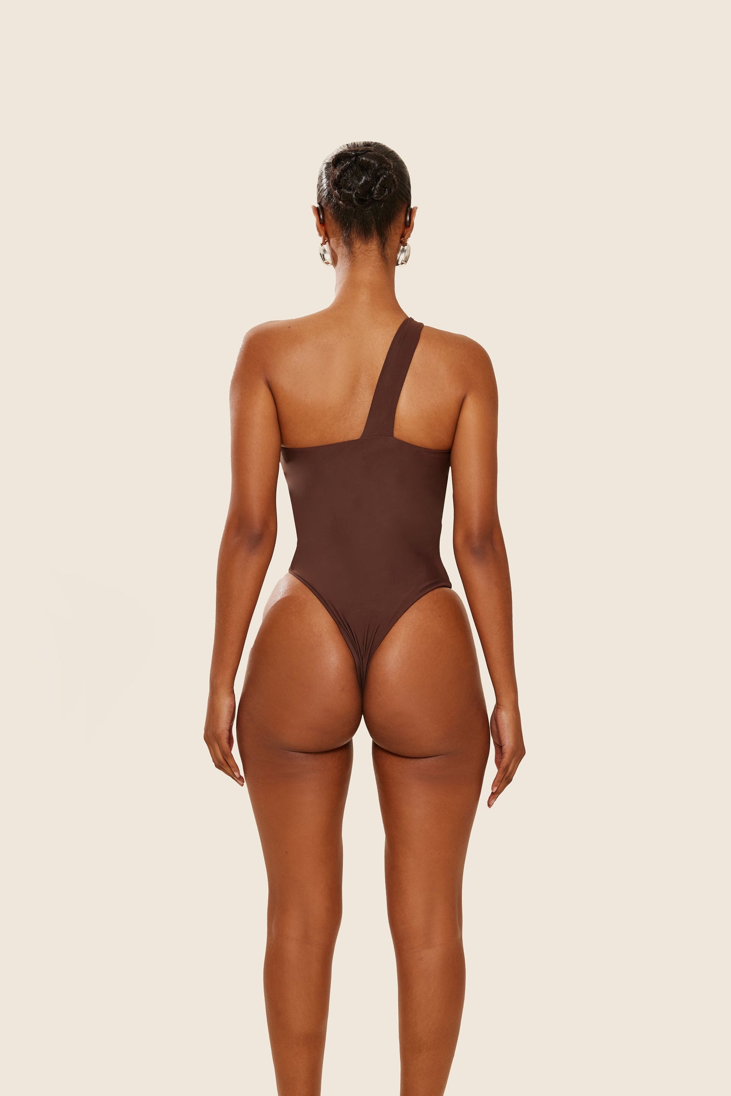 The Asymmetric Knot Detail Swimsuit in Brown