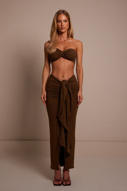 The Knot Bandeau Maxi Set in Brown