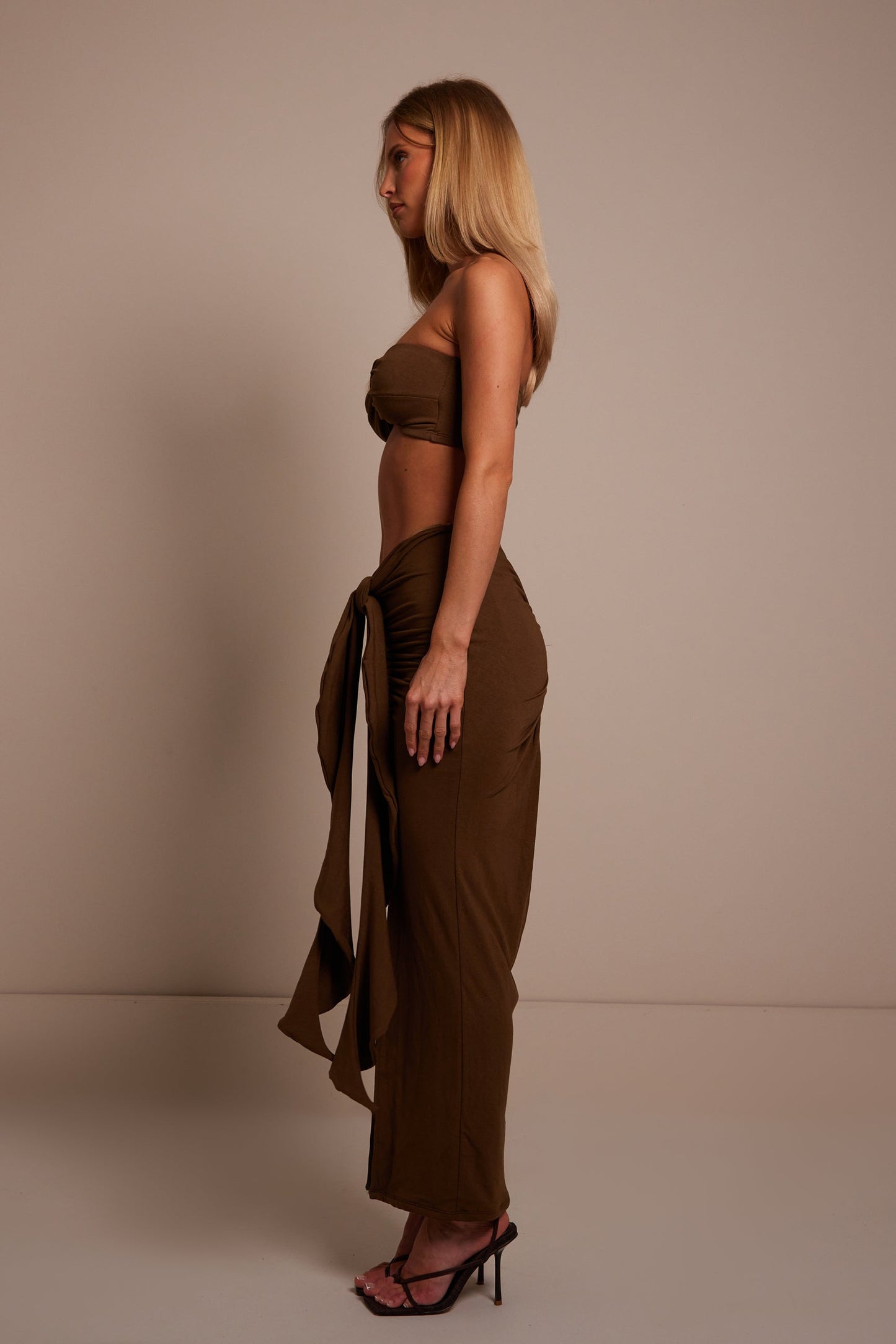 The Knot Bandeau Maxi Set in Brown