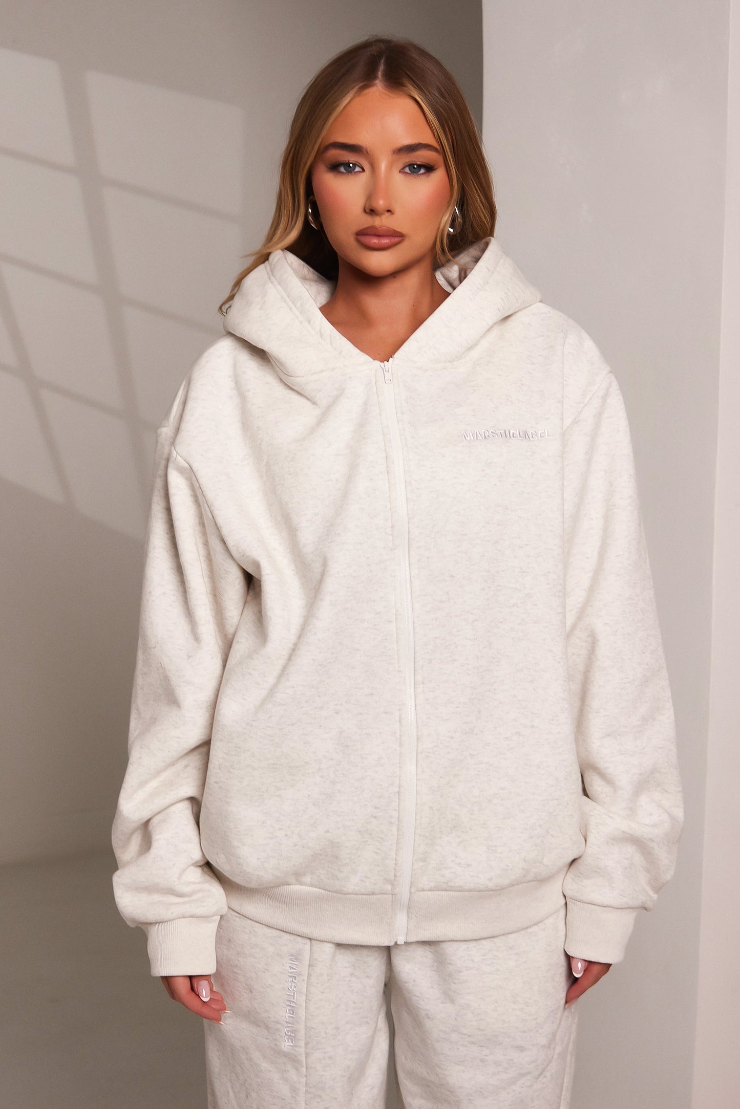 The Essentials Long Zip Jacket in Marl Grey