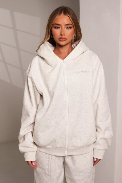 The Essentials Long Zip Jacket in Marl Grey