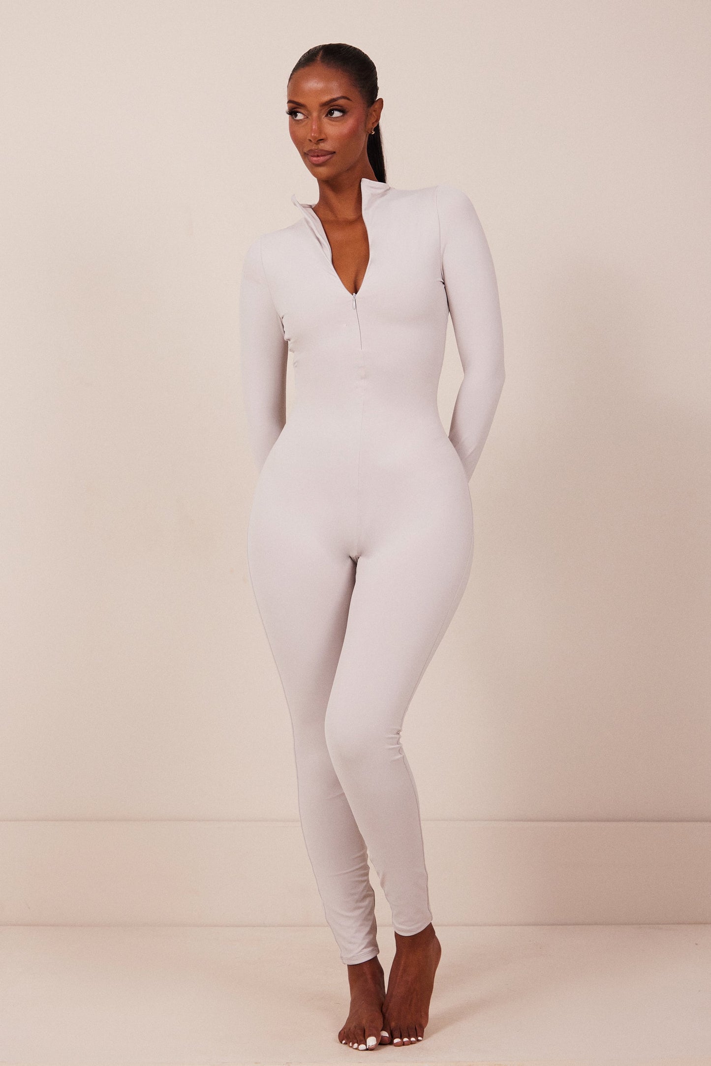 Contour Zip Up Jumpsuit in Grey