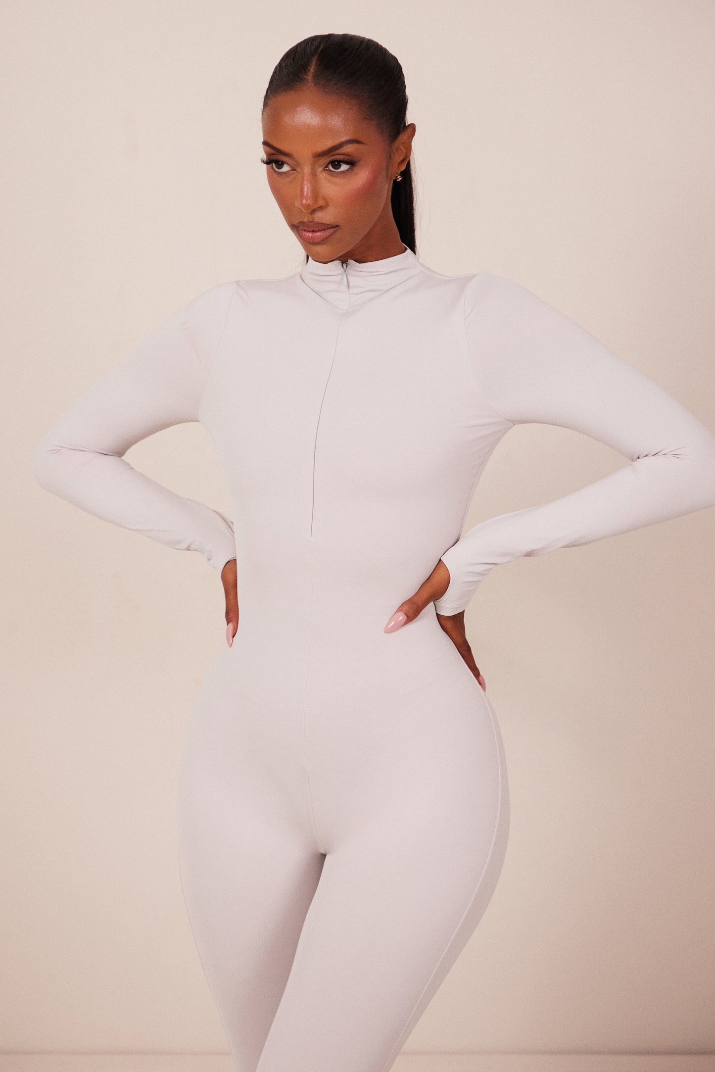 Contour Zip Up Jumpsuit in Grey