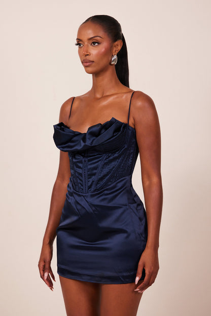 The Satin Corset Mini in Navy