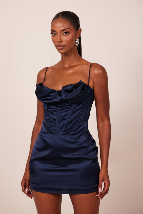 The Satin Corset Mini in Navy