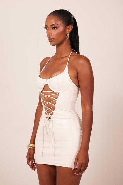 The Lace Up Front Leather Mini in Cream