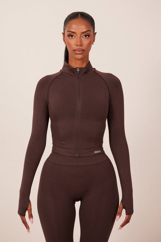 The Mars Seamless Zip Jacket in Brown