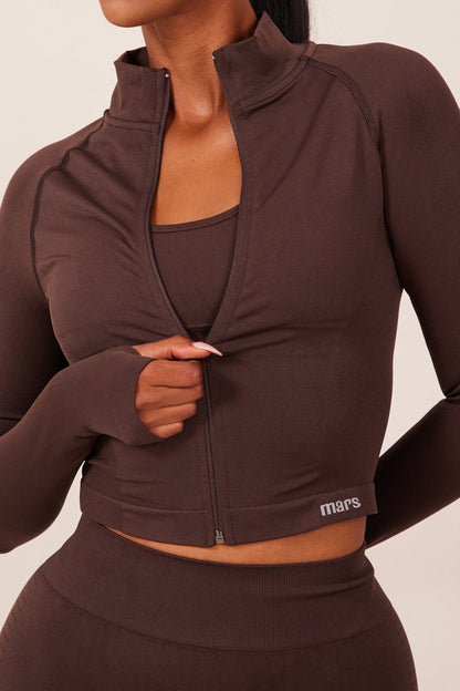 The Mars Seamless Zip Jacket in Brown