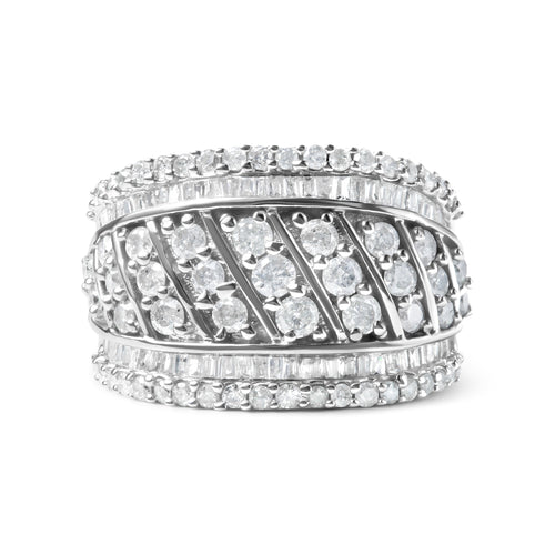 .925 Sterling Silver 2.00 Cttw Diamond Fashion Multi Row Cocktail Ring (H-I Color, I2-I3 Clarity) - Ring Size 7