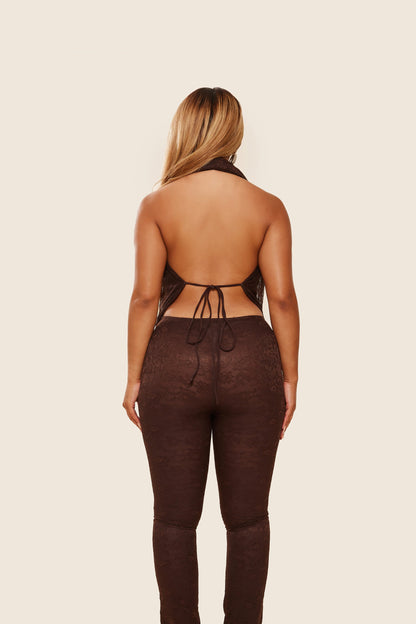 The Leia Top in Brown Lace