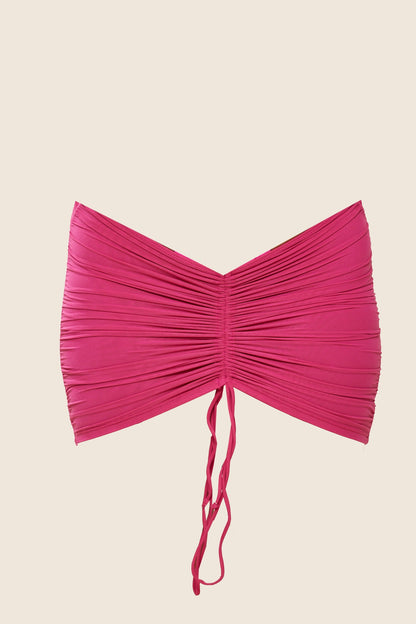 Mesh Ruched Coverup Skirt in Fuchsia