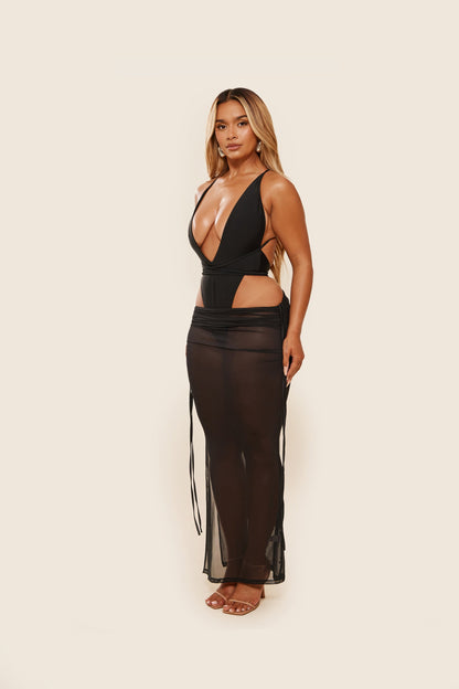 The Vela Cover-Up Maxi Skirt in Black
